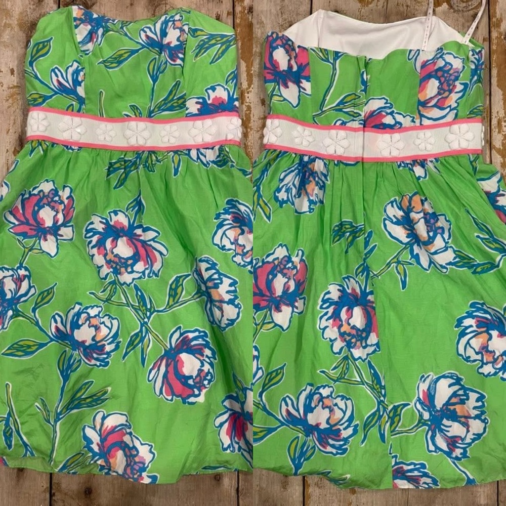 Lilly Pulitzer Langley strapless green floral dress - 0 - Picture 2 of 8
